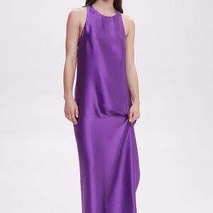 Mango Satin Cross-back Purple Maxi Dress